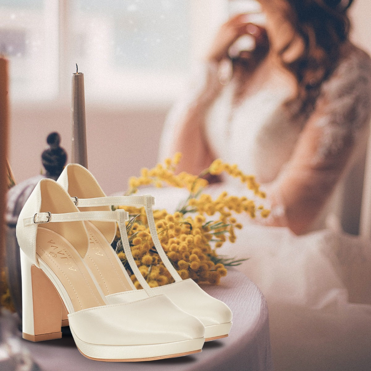 Square Heels Bridal Shoes Cocoa
