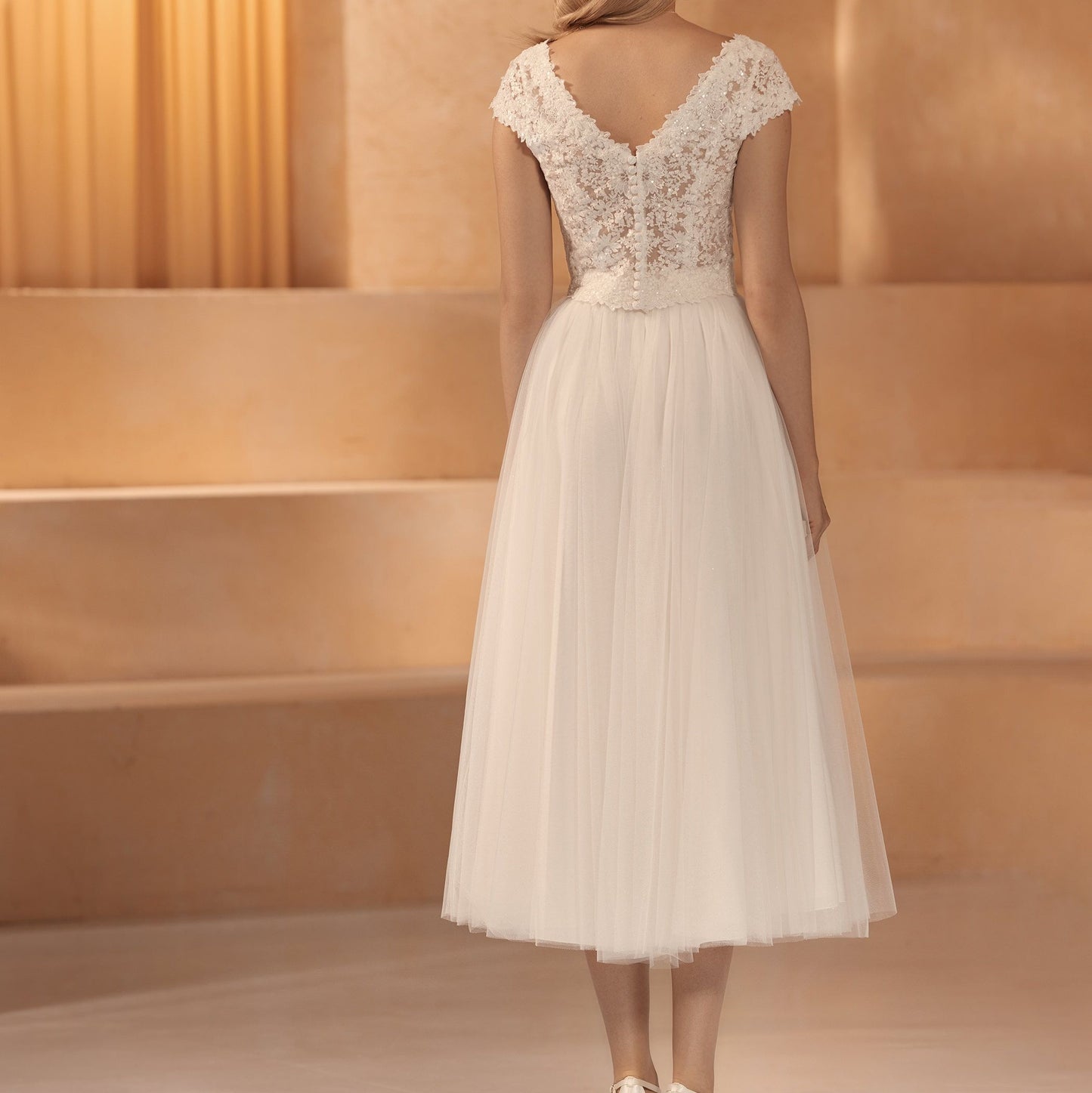 Two-Piece Bridal Ensemble Midi Tulle Skirt and Top