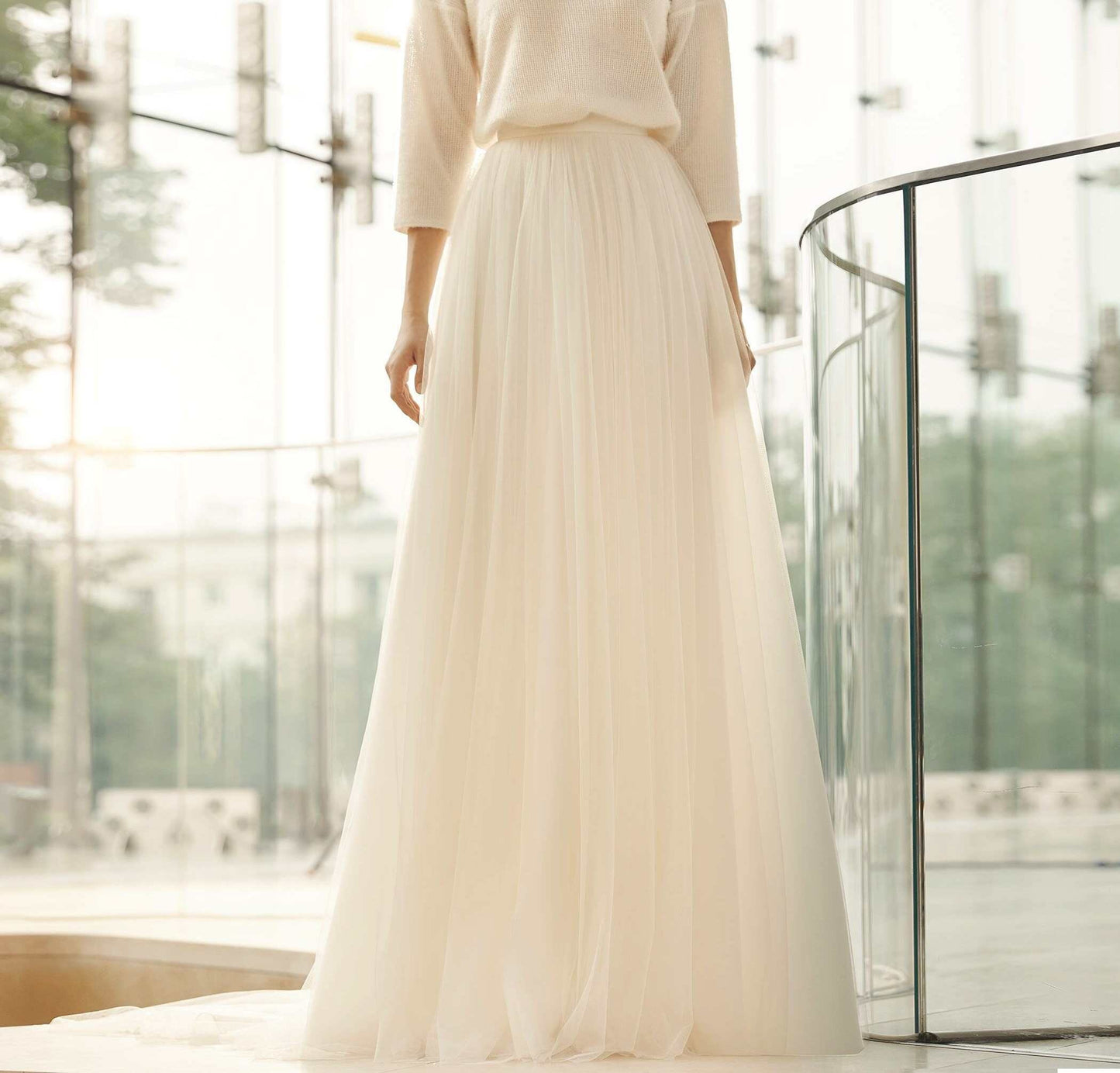 Long tulle skirt with train for brides