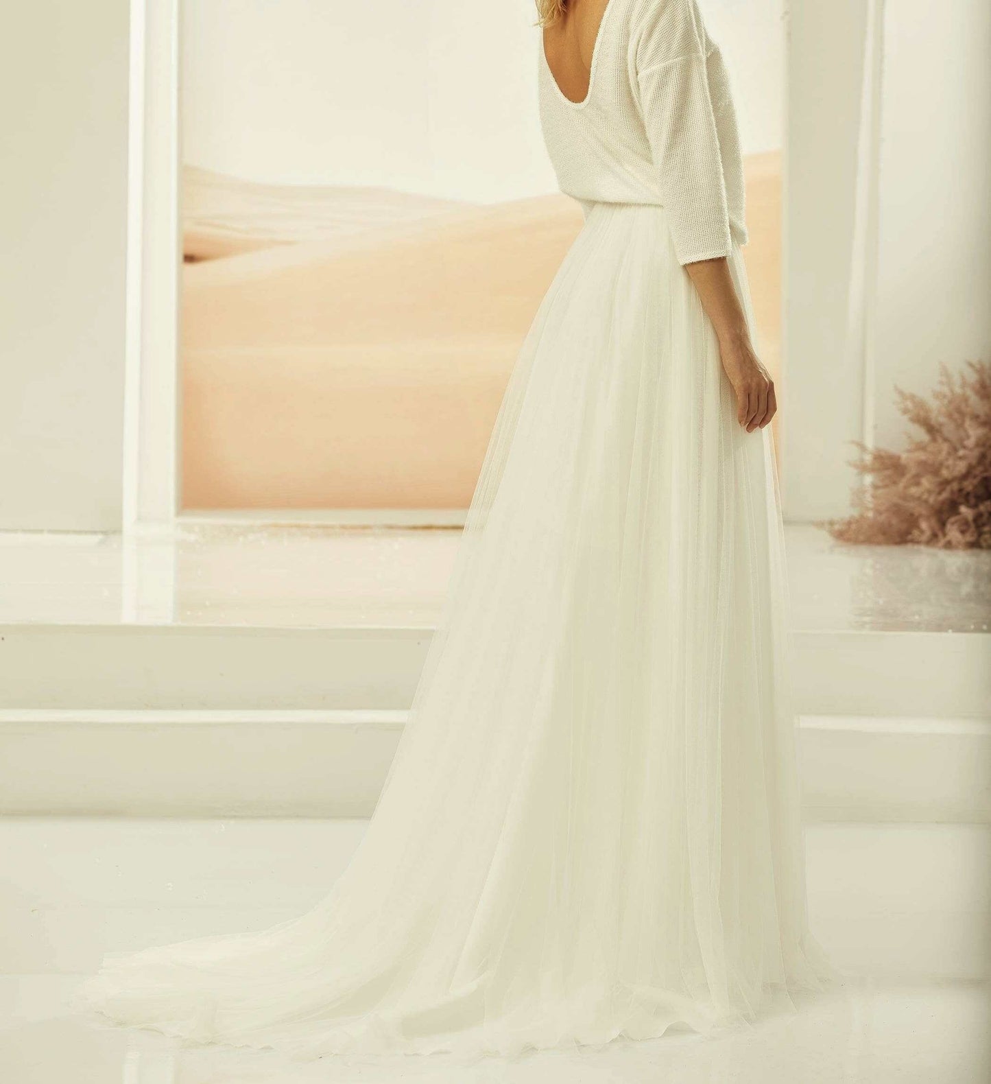Long tulle skirt with train for brides