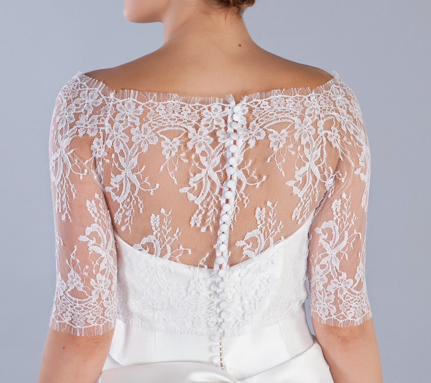 Sheer Lace Bridal Topper — Off-Shoulder Bateau Neck