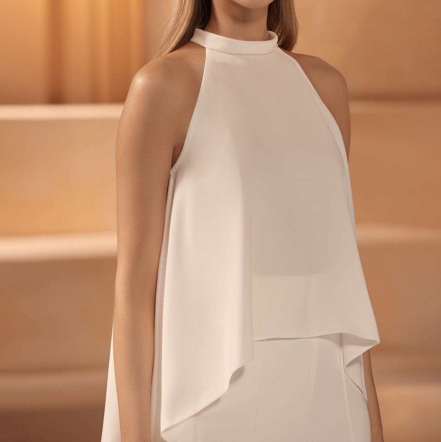 Bolero de novia elegante, Bolero de novia de crepe elástico, Bolero off white de novia, Bolero de novia sin mangas