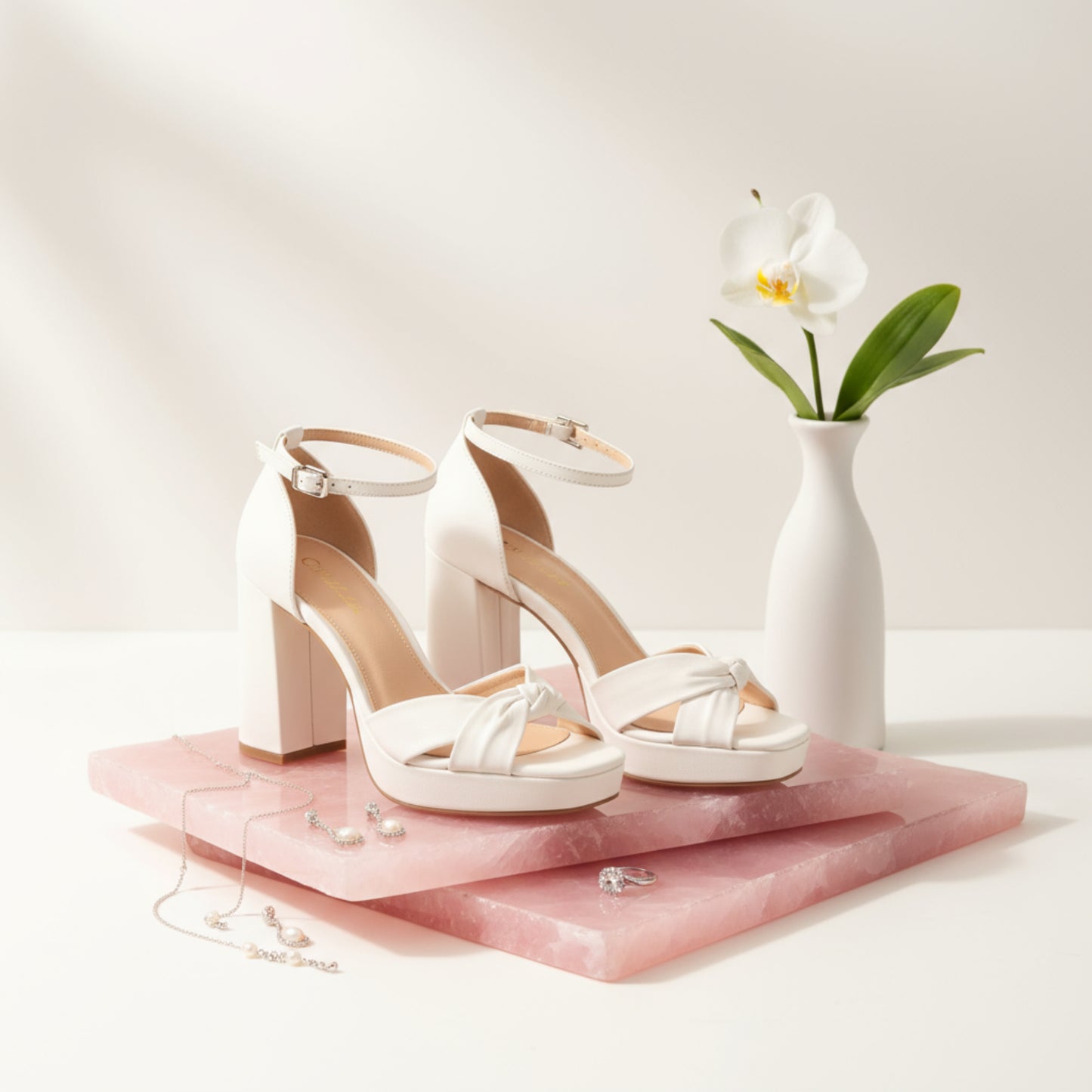Bridal shoes with chunky heels and platform