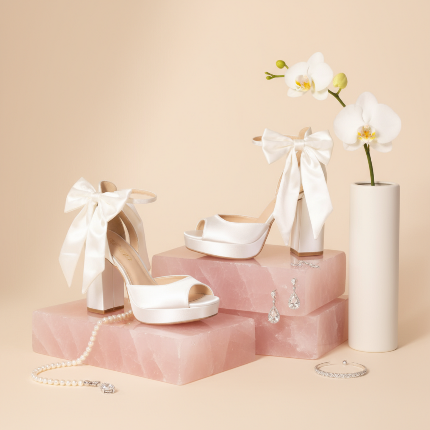 Satin Bridal Platform Heels with Peep Toe