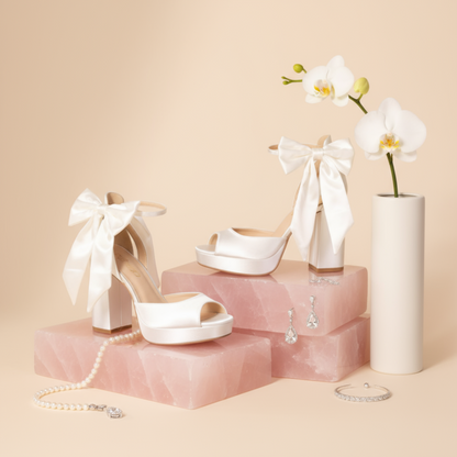 Satin Bridal Platform Heels with Peep Toe