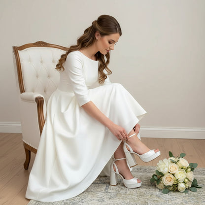 Satin Bridal Platform Heels with Peep Toe
