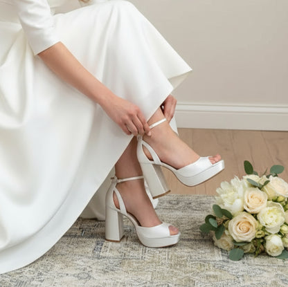 Satin Bridal Platform Heels with Peep Toe
