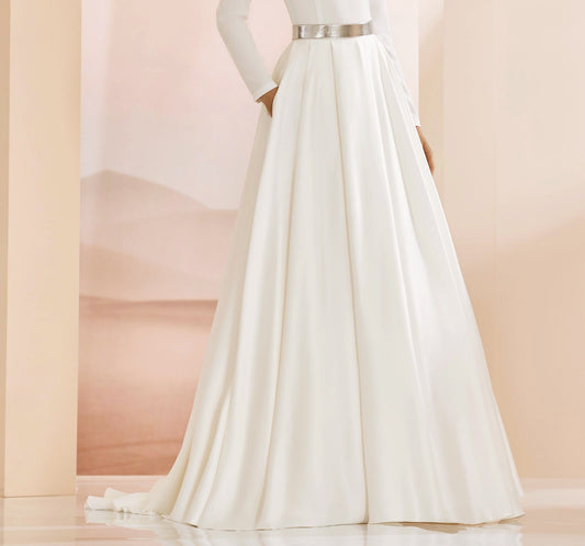 Satin Bridal Long Skirt with Pockets