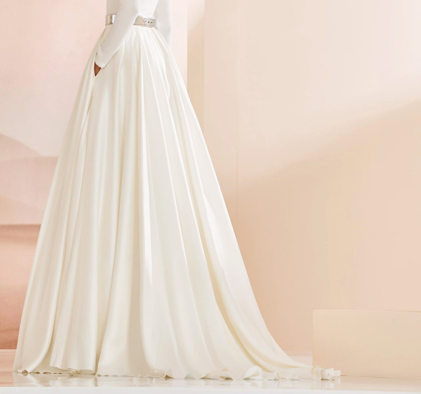 Satin Bridal Long Skirt with Pockets