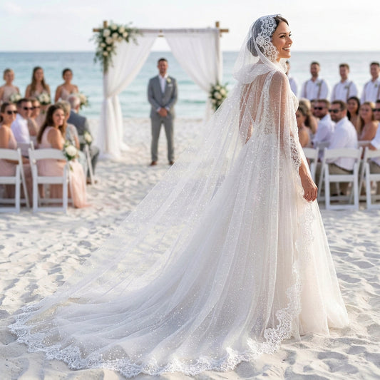 Bridal Cape with Hood and Lace - Sparkle tulle