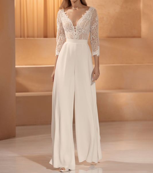 Bridal Jumpsuit Lace 3/4 Sleeves Emma