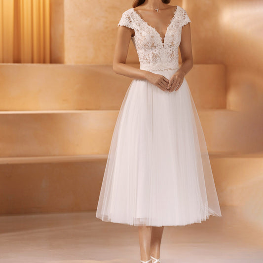 Two-Piece Bridal Ensemble Midi Tulle Skirt and Top
