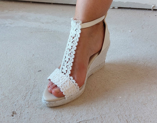 Low wedge bridal espadrilles, 8.2cm or 5cm wedge bridal espadrilles. Bridal sandals with jute wedges, Comfortable bridal wedges