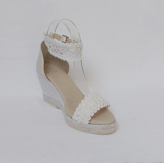 Low wedge bridal sandals, 8.2cm or 5cm wedge bridal espadrilles. Jute wedge bridal sandals, comfortable bridal wedges. bridal wedges