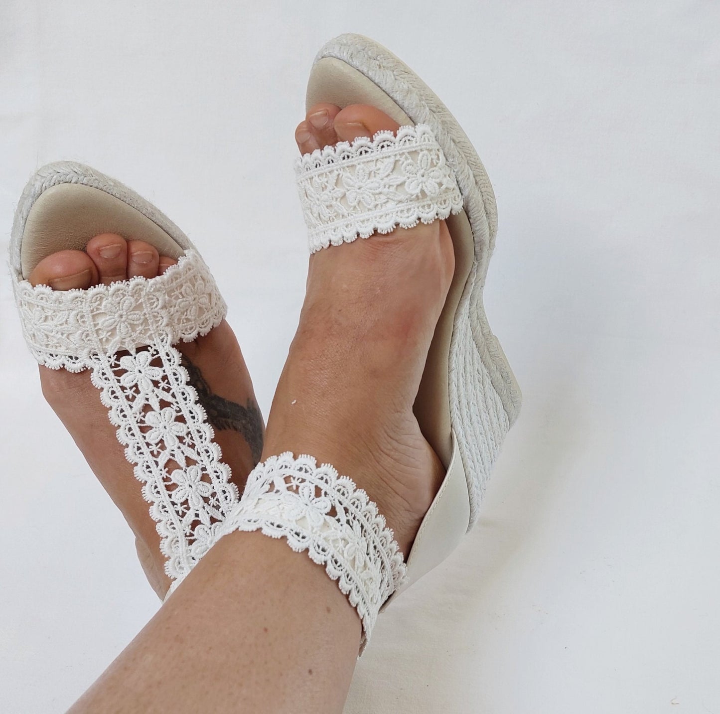 Low wedge bridal sandals, 8.2cm or 5cm wedge bridal espadrilles. Jute wedge bridal sandals, comfortable bridal wedges. bridal wedges