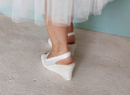 Espadrillas da sposa, sandali da sposa, zeppe da sposa da 6,5 ​​cm o 8,3 cm, sandali per matrimoni in spiaggia, sandali da sposa da spiaggia