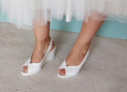 Espadrillas da sposa, sandali da sposa, zeppe da sposa da 6,5 ​​cm o 8,3 cm, sandali per matrimoni in spiaggia, sandali da sposa da spiaggia