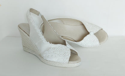 Espadrillas da sposa, sandali da sposa, zeppe da sposa da 6,5 ​​cm o 8,3 cm, sandali per matrimoni in spiaggia, sandali da sposa da spiaggia