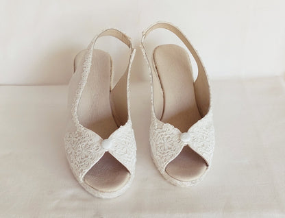 Espadrillas da sposa, sandali da sposa, zeppe da sposa da 6,5 ​​cm o 8,3 cm, sandali per matrimoni in spiaggia, sandali da sposa da spiaggia