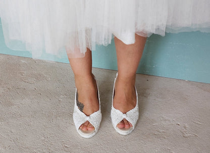 Espadrillas da sposa, sandali da sposa, zeppe da sposa da 6,5 ​​cm o 8,3 cm, sandali per matrimoni in spiaggia, sandali da sposa da spiaggia