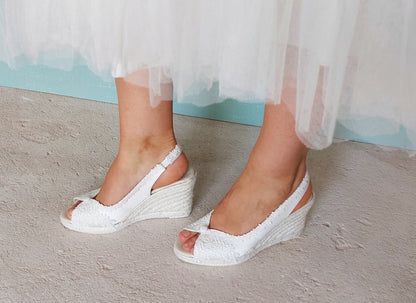 Espadrillas da sposa, sandali da sposa, zeppe da sposa da 6,5 ​​cm o 8,3 cm, sandali per matrimoni in spiaggia, sandali da sposa da spiaggia