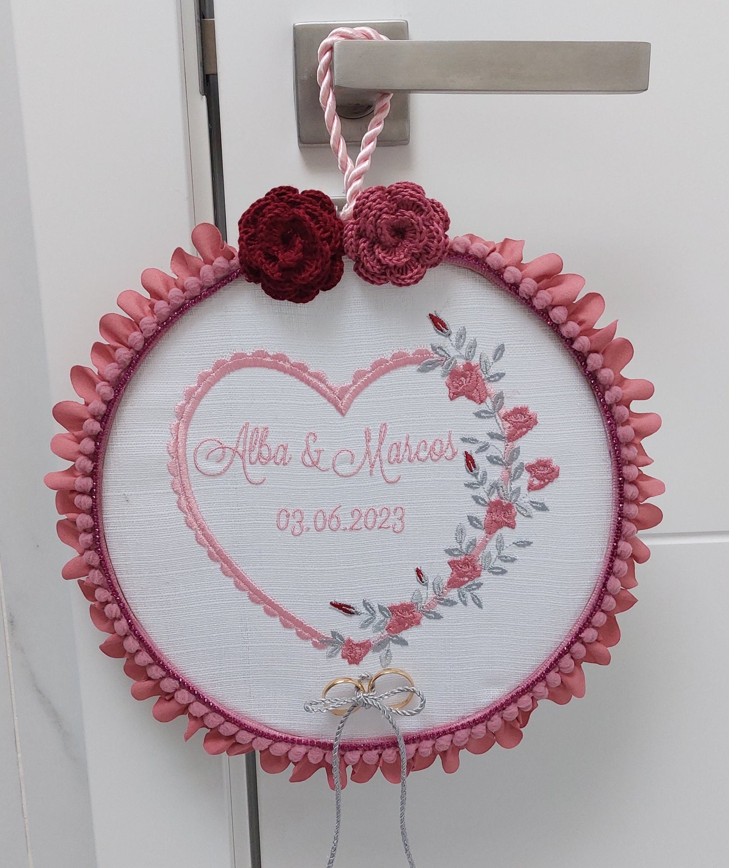 Porta alianzas decorado, cojin alianzas bordado, cojin anillos boda personalizado, regalo madrina boda, regalo madre novia