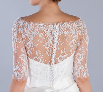 Sheer Lace Bridal Topper — Off-Shoulder Bateau Neck