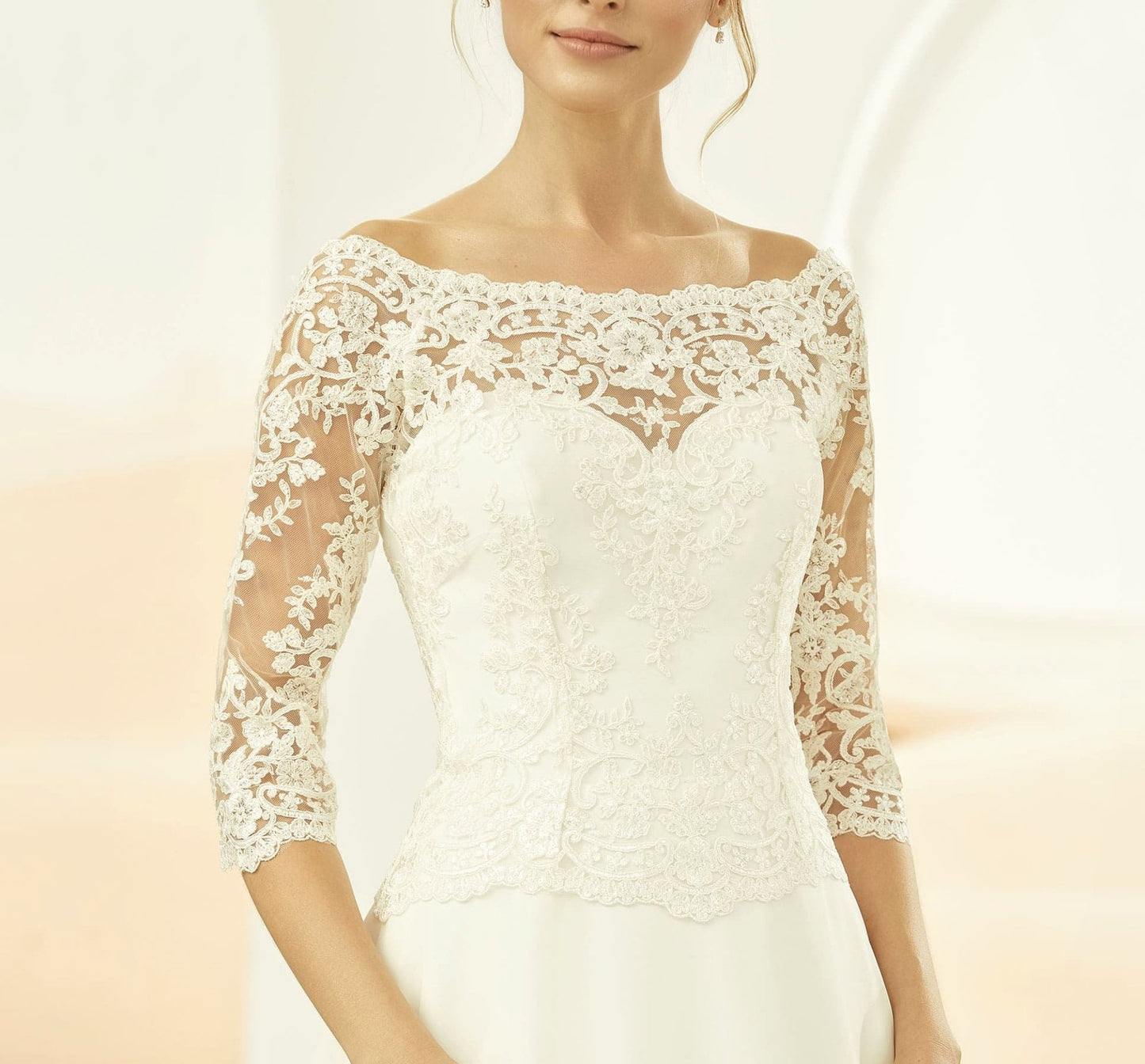 Bolero Nupcial Boho Lace, Chaqueta Novia de Encaje, Funda de Encaje novia, Bolero novia cuello de barco, Top encaje novias