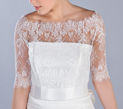 Sheer Lace Bridal Topper — Off-Shoulder Bateau Neck