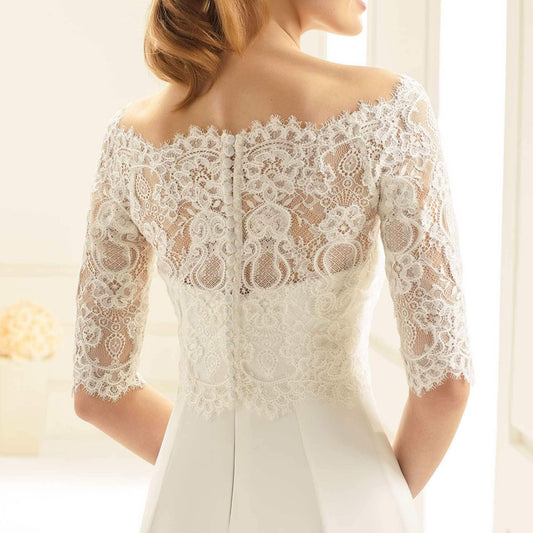 Bolero Nupcial Lace, Chaqueta Novia de Encaje, Funda de Encaje novia, Bolero novia cuello de barco, Wedding lace bolero