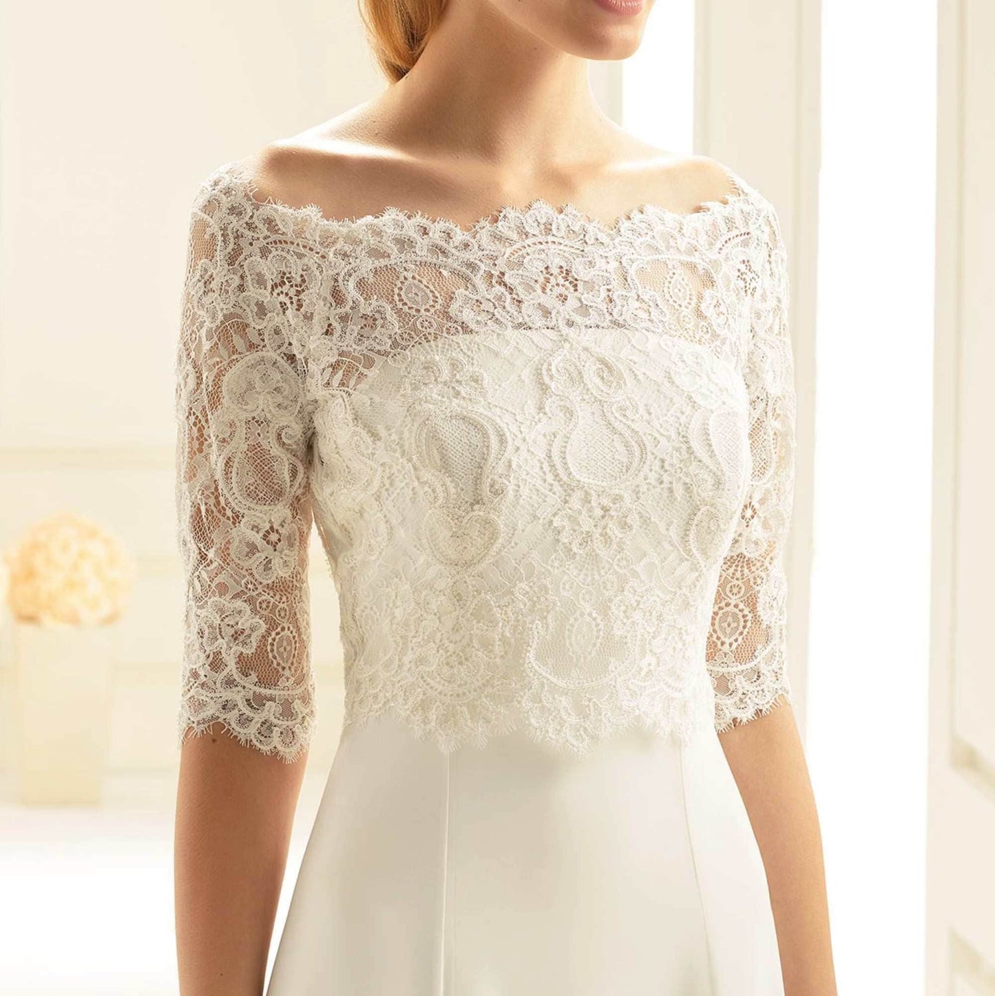 Bolero Nupcial Lace, Chaqueta Novia de Encaje, Funda de Encaje novia, Bolero novia cuello de barco, Wedding lace bolero