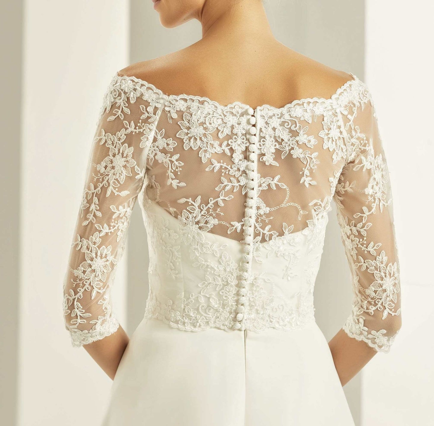 Bolero Nupcial Boho Lace, Chaqueta Novia de Encaje, Funda de Encaje novia, Bolero novia cuello de barco, Top encaje novias