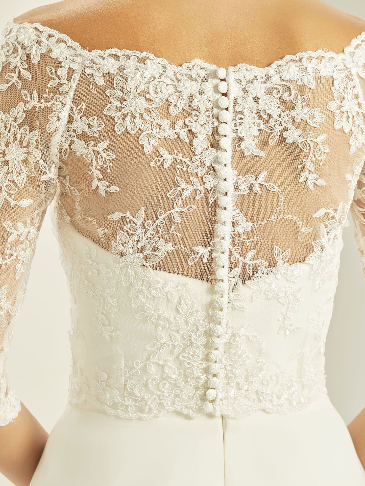 Bolero Nupcial Boho Lace, Chaqueta Novia de Encaje, Funda de Encaje novia, Bolero novia cuello de barco, Top encaje novias