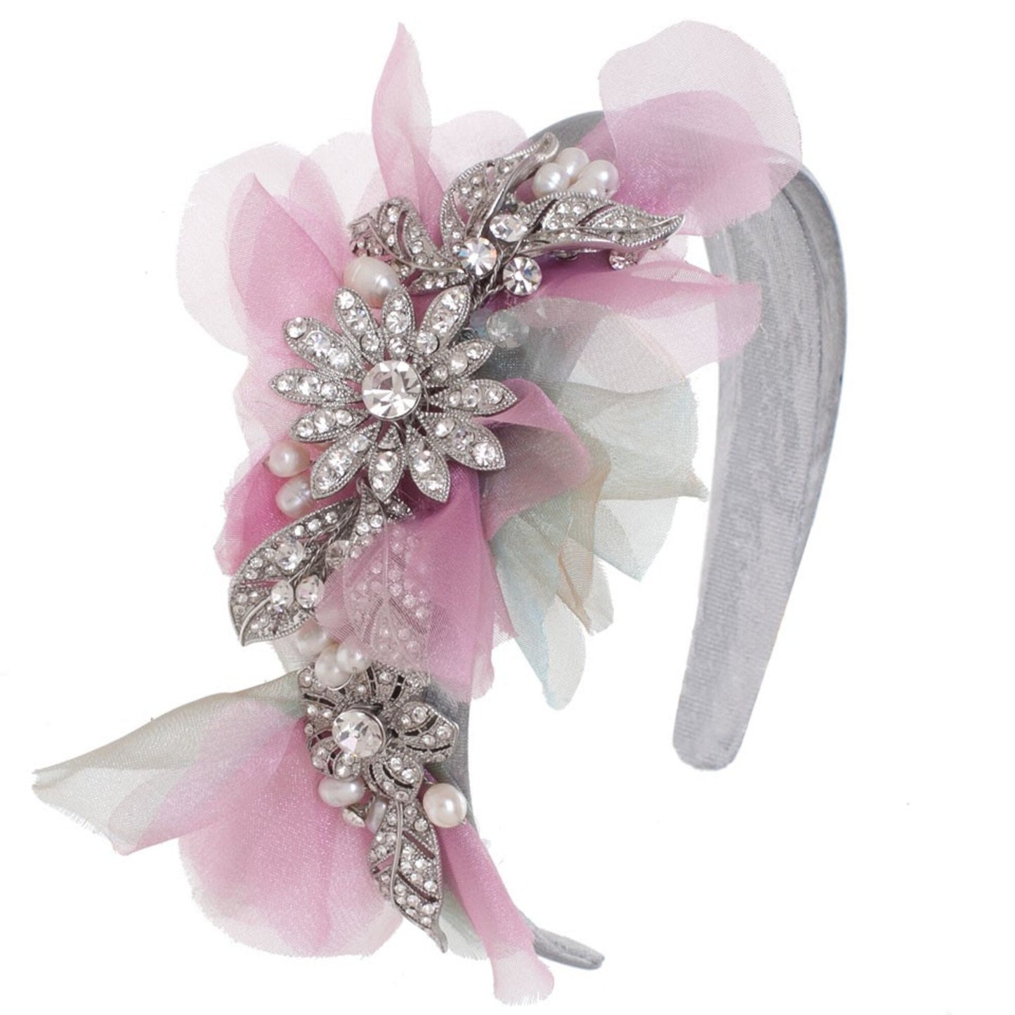 Diadema de pedreria/ Rosa y gris headband/ Headband for Bridesmaids/ Diadema de fiesta con pedreria/ Tocado para madrinas para fiesta