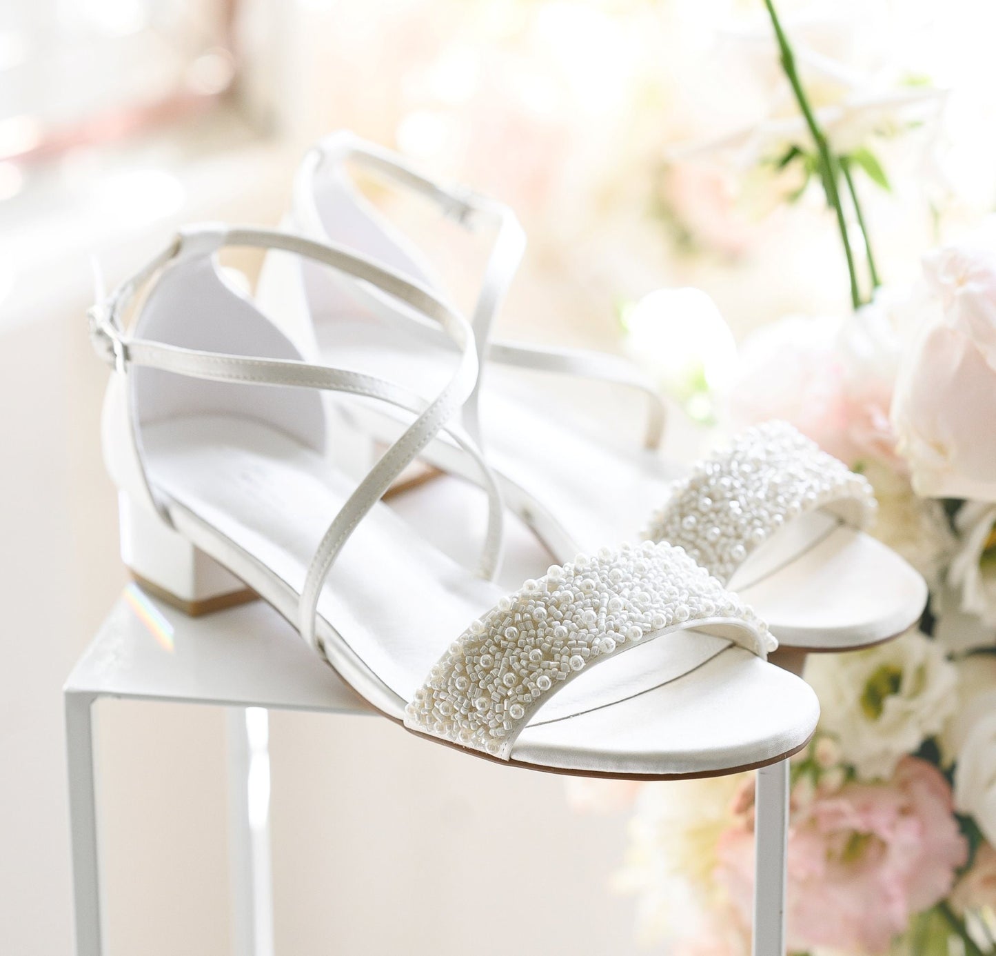 Bridal shoes with pearls, Off white Bridal sandals, bridal shoes block heel , Bridal sandals block heel, Bridal shoes low heel