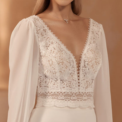 Bolero de novia elegante, Bolero de novia  de encaje, Bolero off white de novia, Bolero de novia de manga larga abullonada