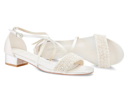 Bridal shoes with pearls, Off white Bridal sandals, bridal shoes block heel , Bridal sandals block heel, Bridal shoes low heel