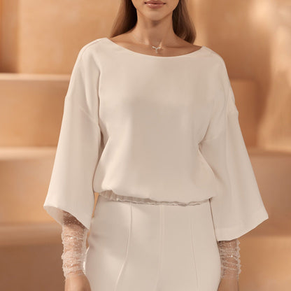 Bolero da sposa elegante, Bolero da sposa in crepe elastico, Bolero off white da sposa, Bolero da sposa in manga largo