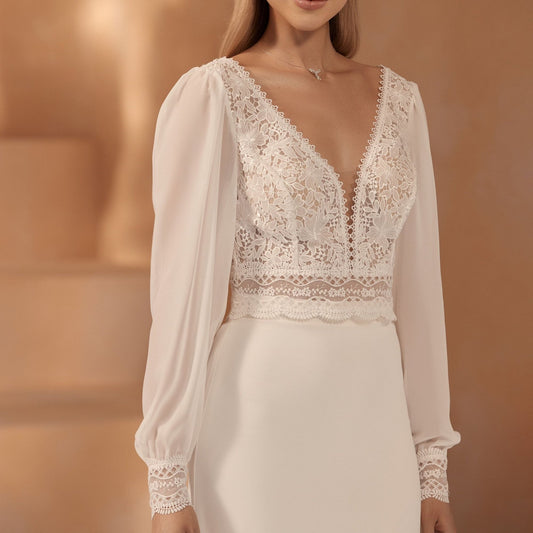 Bolero de novia elegante, Bolero de novia  de encaje, Bolero off white de novia, Bolero de novia de manga larga abullonada