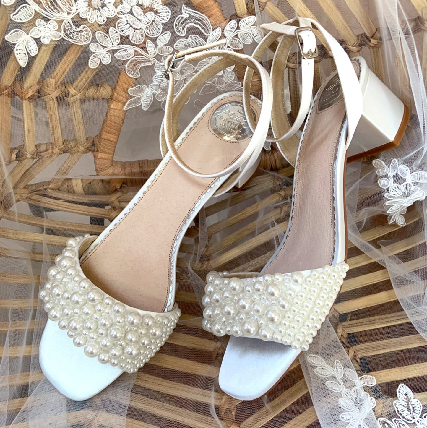 Bridal shoes with lace, Off white Bridal sandals, bridal shoes block heel , Bridal sandals block heel, Bridal shoes low heel