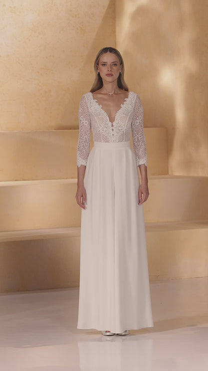 Bridal Jumpsuit Lace 3/4 Sleeves Emma